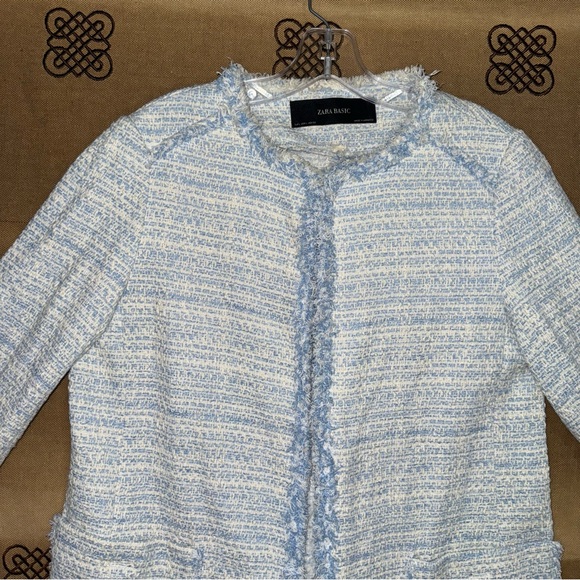 Zara NWT! Blue Kate Middleton Style Tweed Jacket In Light Blue Size L - Picture 6 of 16